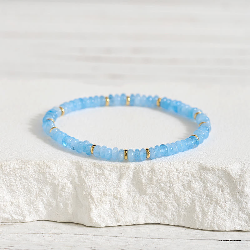 Buddha Stones Natural Aquamarine Fine 4mm Bead Pearl Serenity Bracelet