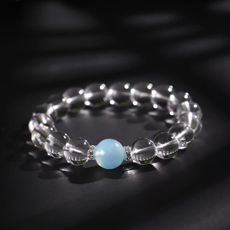 Buddha Stones Clear Quartz Aquamarine Healing Bracelet