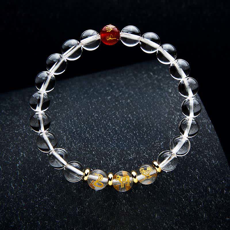 Buddha Stones Clear Quartz Chinese Zodiac Healing Bracelet