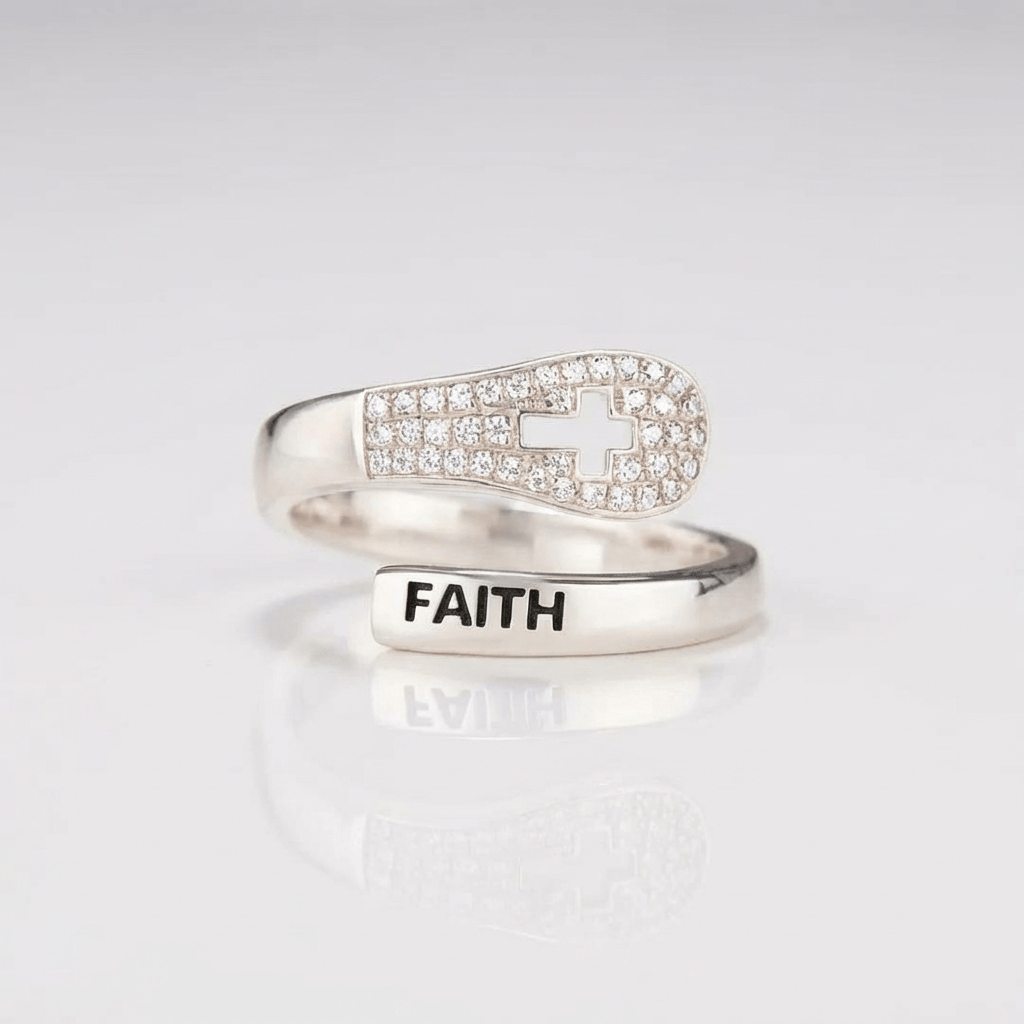 Silver Faith & Cross Zircon Ring