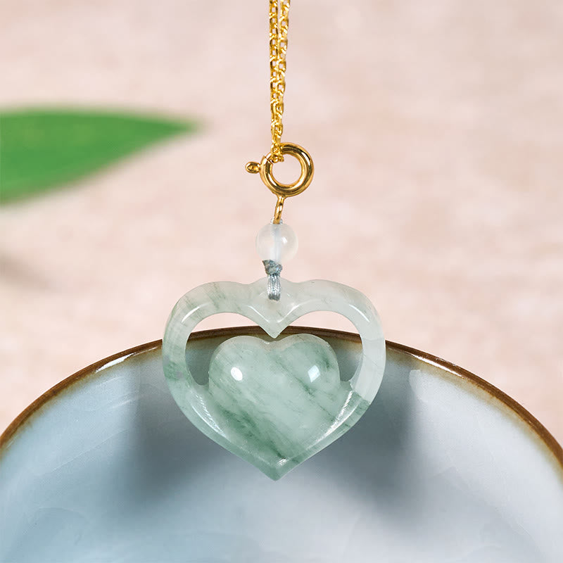 Buddha Stones Hollow Love Heart Jade Abundance Necklace Pendant