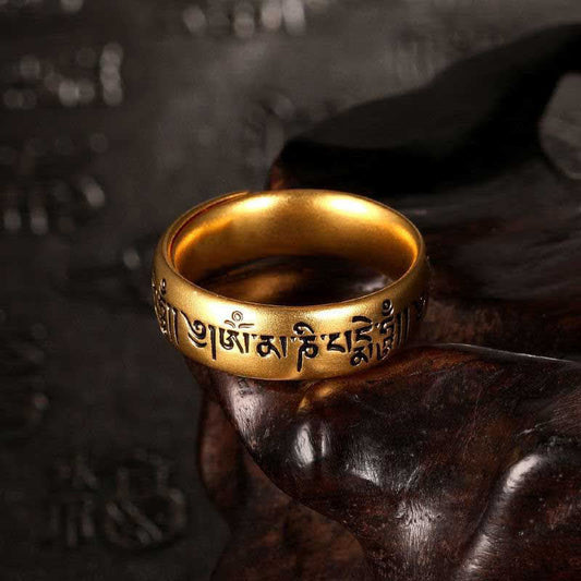 Buddha Stones Six True Words 'om Mani Padme Hum' Adjustable Purity Ring