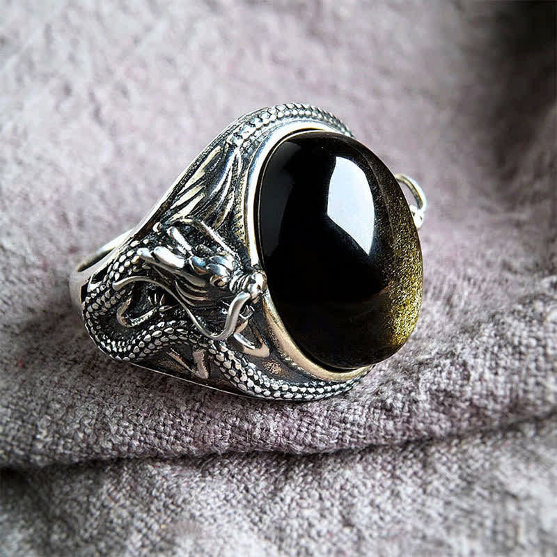 Buddha Stones Copper Black Onyx Adjustable Protection Ring