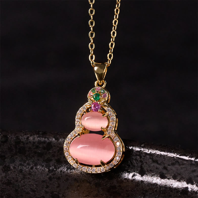 Buddha Stones Pink Chalcedony Gourd Optimism Necklace Pendant