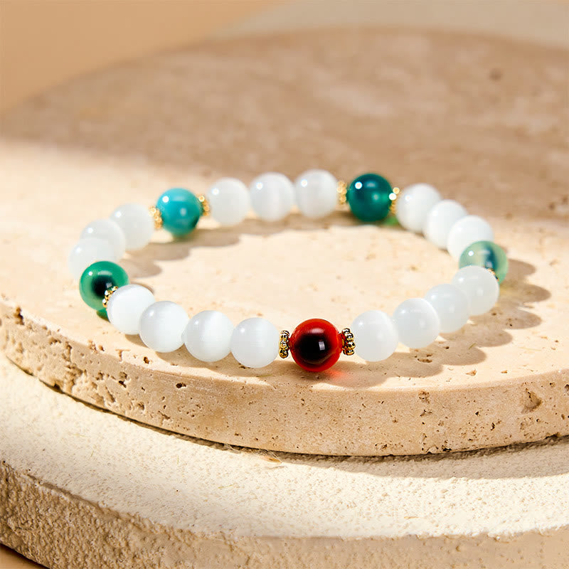 Buddha Stones White Cat's Eye Colorful Candy Agate Abundance Bracelet