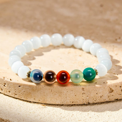 Buddha Stones White Cat's Eye Colorful Candy Agate Abundance Bracelet