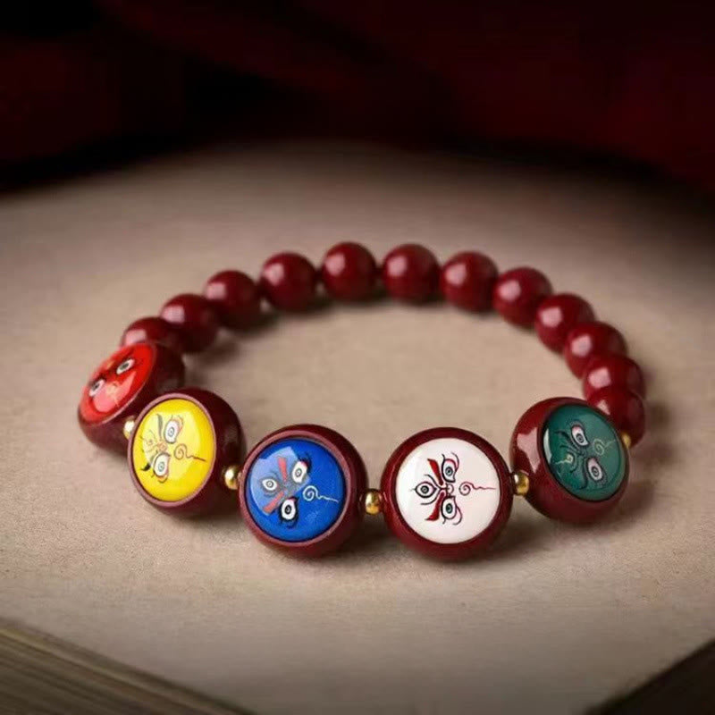 Buddha Stones Natural Cinnabar Five Directions Gods of Wealth Blessing Bracelet