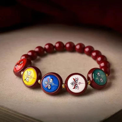 Buddha Stones Natural Cinnabar Five Directions Gods of Wealth Blessing Bracelet
