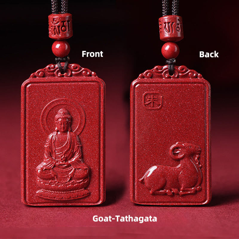 Buddha Stones the Chinese Zodiac Natal Buddha Cinnabar Blessing Necklace Pendant