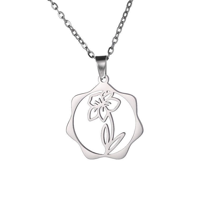 Buddha Stones Titanium Steel Birth Flower Lotus Enlightenment Pendant Necklace