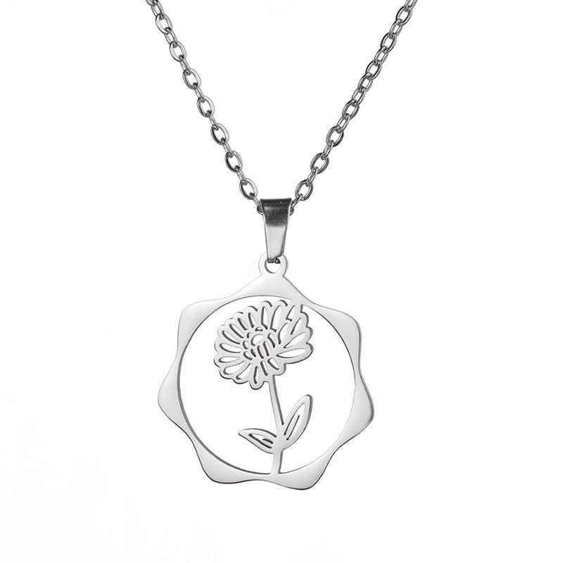 Buddha Stones Titanium Steel Birth Flower Lotus Enlightenment Pendant Necklace