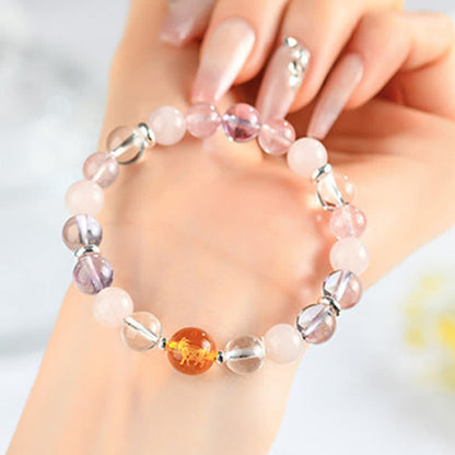 Buddha Stones Natural Crystals Silver Sheen Obsidian Chinese Zodiac Protection Bracelet