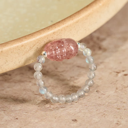 Buddha Stones 3mm Mini Beads Natural Moonstone Tourmaline Garnet Pearl Strawberry Quartz Pixiu Healing Elastic Ring