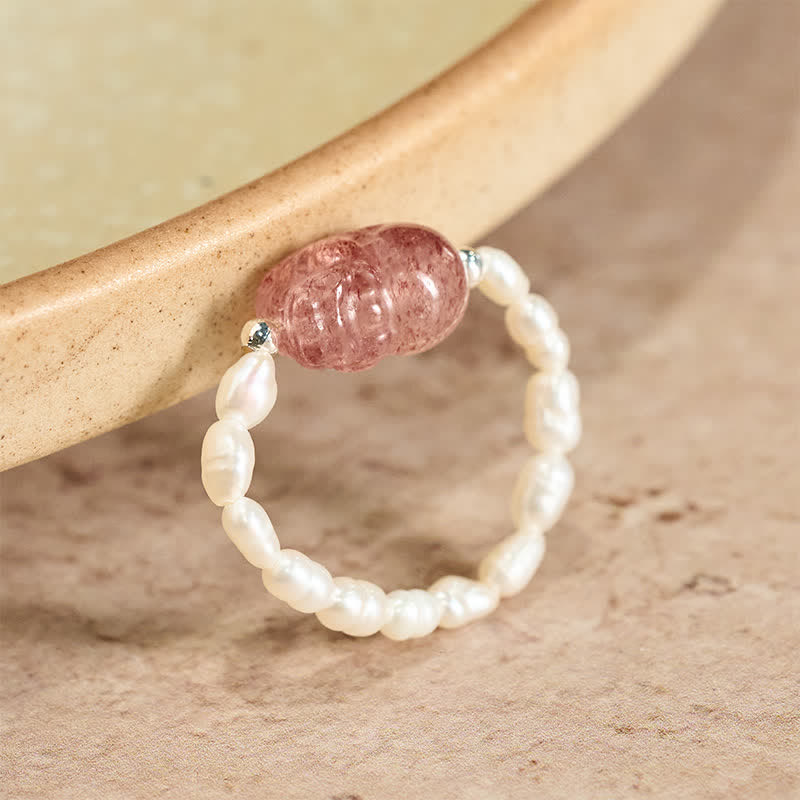 Buddha Stones 3mm Mini Beads Natural Moonstone Tourmaline Garnet Pearl Strawberry Quartz Pixiu Healing Elastic Ring