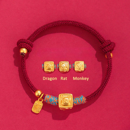 Buddha Stones Handmade Three Harmony Chinese Zodiac Protection Red String Bracelet