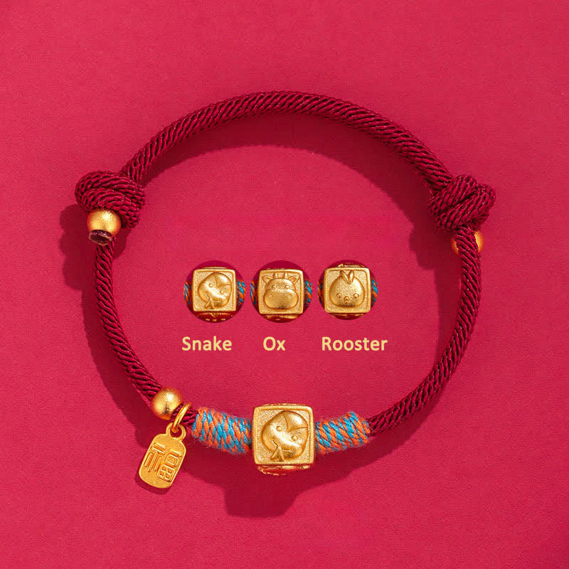 Buddha Stones Handmade Red String Chinese Zodiac Luck Fu Charm Bracelet