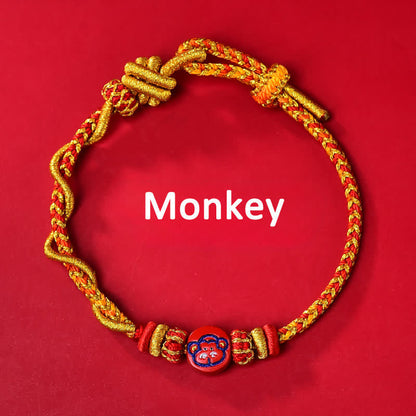 Buddha Stones Cinnabar Chinese Zodiac Blessing Hand-woven Red String Bracelet