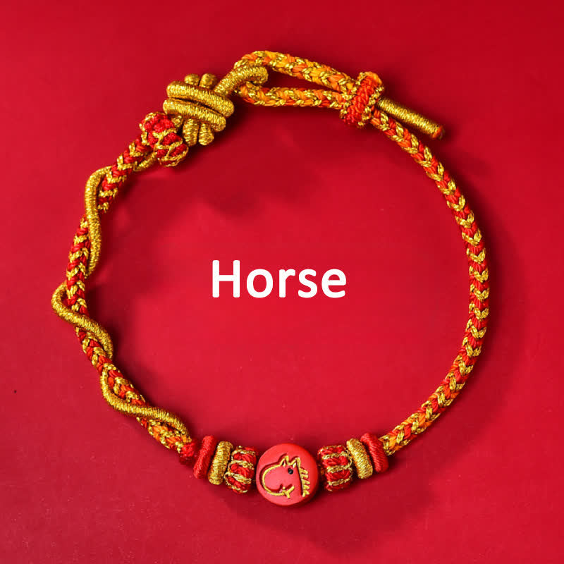 Buddha Stones Cinnabar Chinese Zodiac Blessing Hand-woven Red String Bracelet