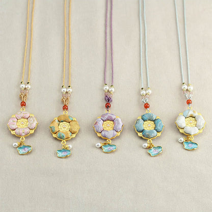 Buddha Stones Song Brocade Four-leaf Clover Luck Necklace
