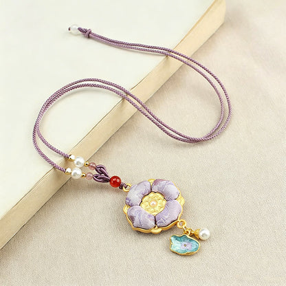 Buddha Stones Song Brocade Four-leaf Clover Luck Necklace