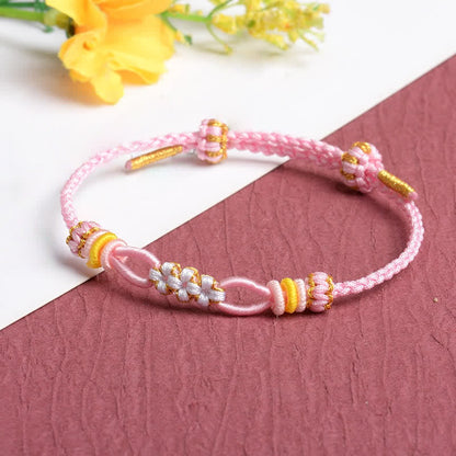 Buddha Stones Handmade Peach Blossom Knot Adjustable String Luck Bracelet