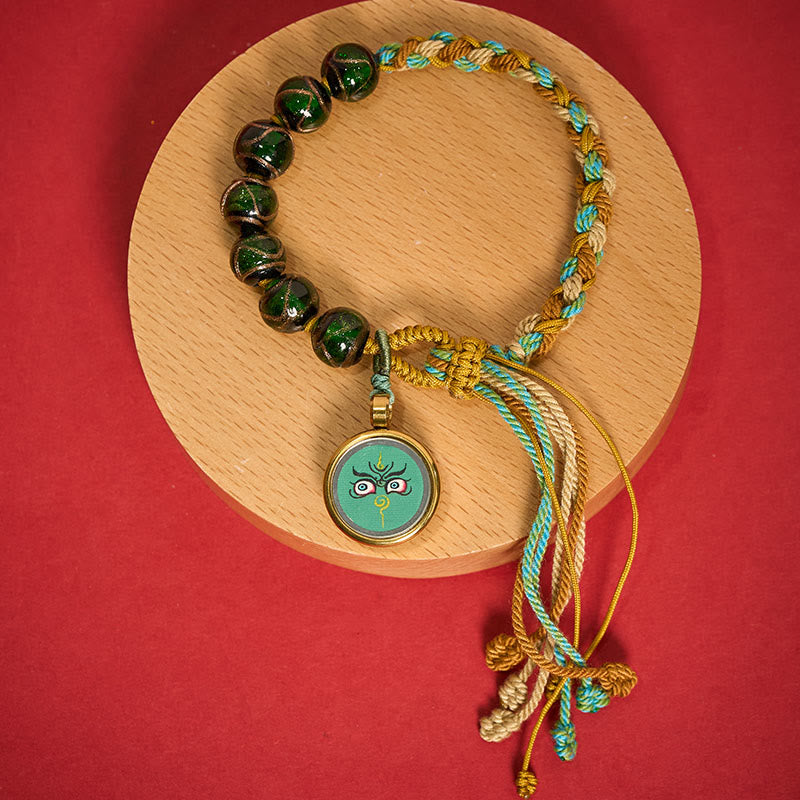 Buddha Stones Tibetan Liuli Glass Bead Five Directions Gods of Wealth Buddha Eye Blessing String Bracelet