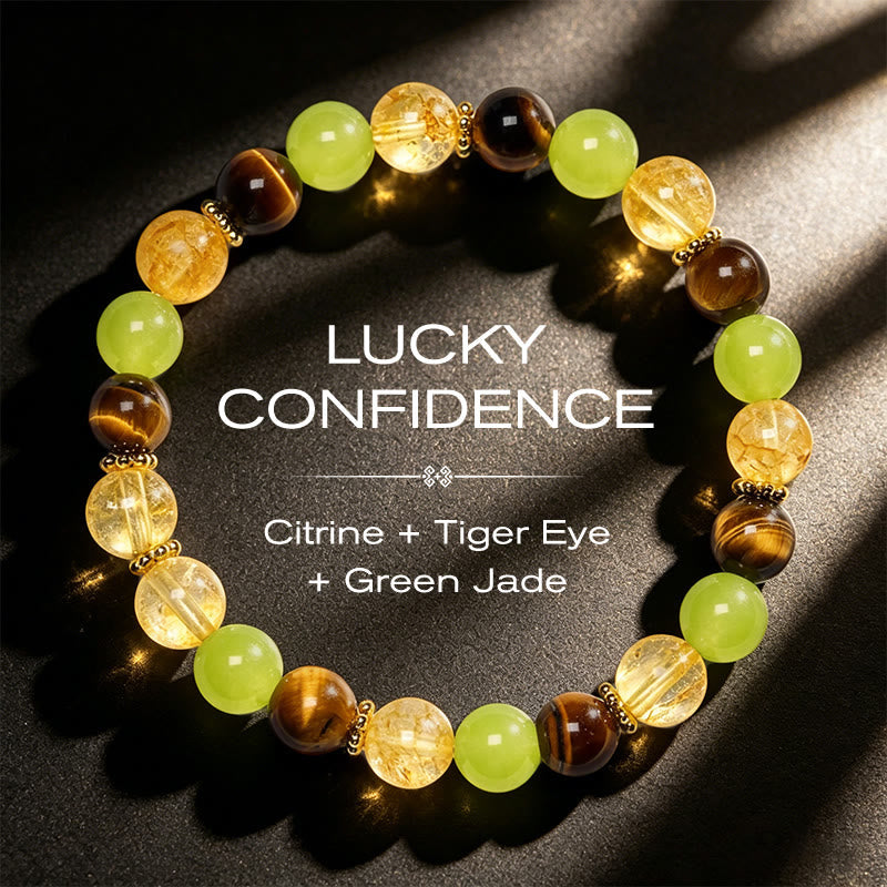 Buddha Stones Natural Citrine Tiger Eye Green Jade Prosperity Bracelet