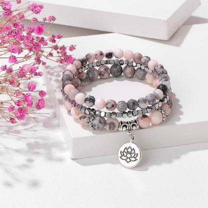 Buddha Stones 3pcs Zebra Jasper Lotus Enlightenment Beaded Bracelet
