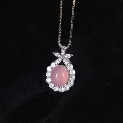 Buddha Stones Natural Green Chalcedony Pink Chalcedony Flower Courage Necklace