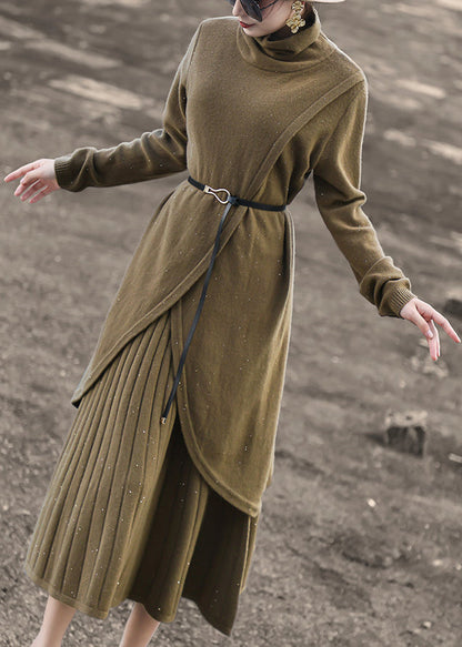 New Blue Turtleneck Tops and Skirts Wool Knit Two-piece Set Winter