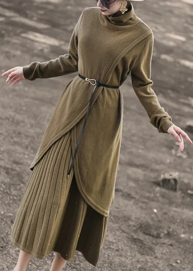 New Blue Turtleneck Tops and Skirts Wool Knit Two-piece Set Winter