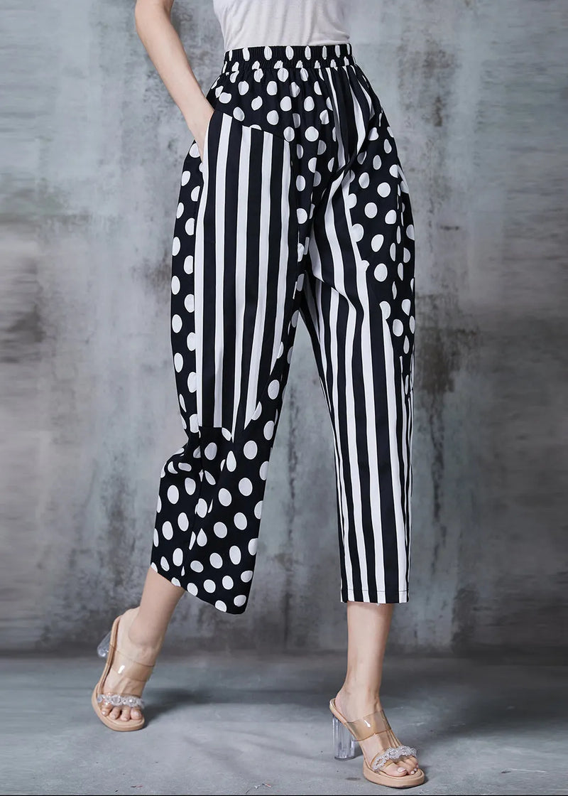 Black Asymmetrical Patchwork Cotton Harem Pants Summer