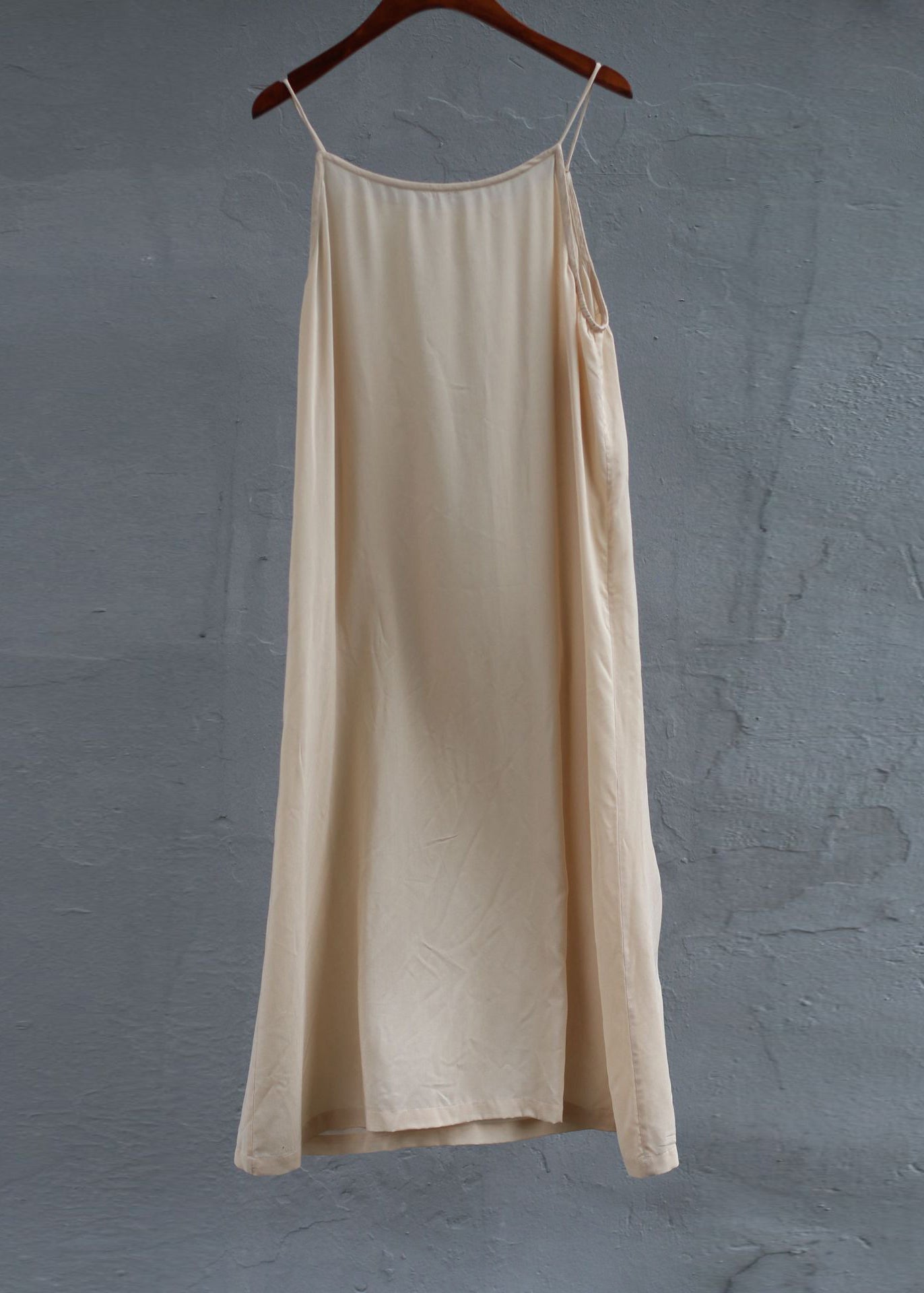 Simple Versatile Apricot O Neck Cotton Spaghetti Strap Dress Summer