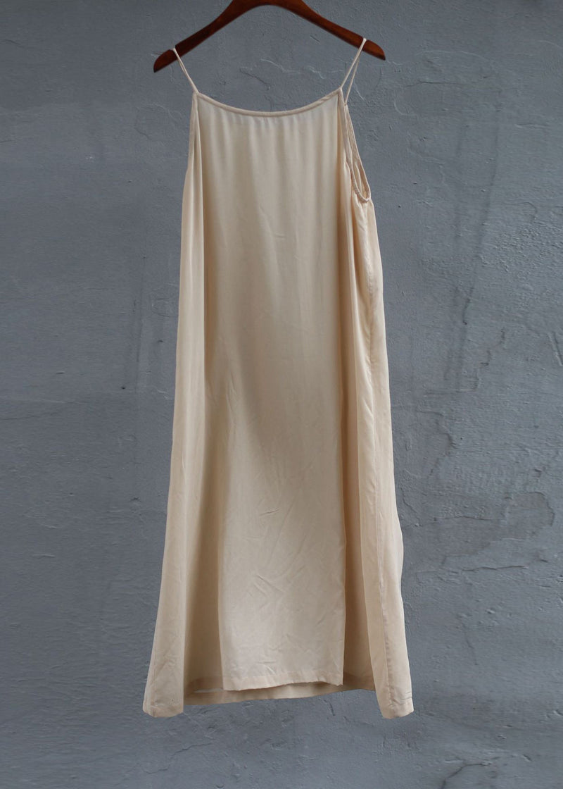 Simple Versatile Apricot O Neck Cotton Spaghetti Strap Dress Summer