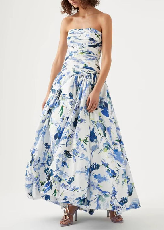 Rose Print Front Open Cotton Long Dresses Sleeveless