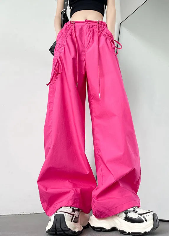Rose High Waist Pockets Drawstring Straight Pants