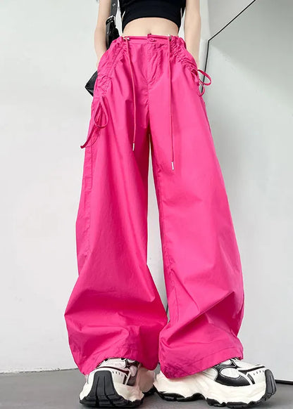 Rose High Waist Pockets Drawstring Straight Pants