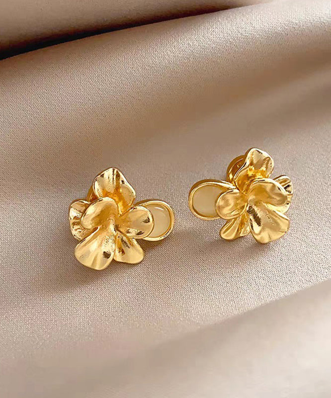 Gold Metal Alloy Cat's Eye Stud Earrings