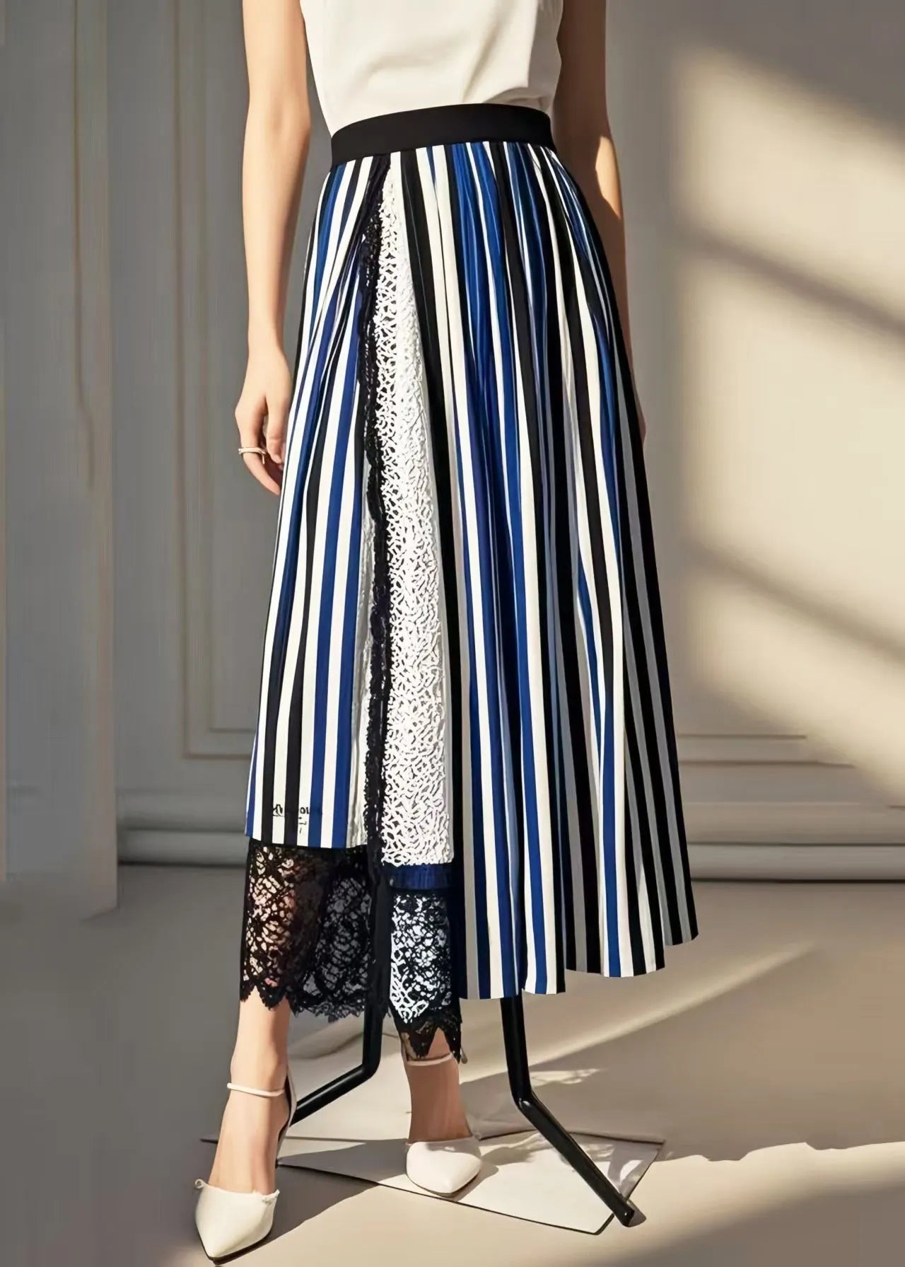 Asymmetrical Patchwork Striped Cotton Skirt Summer