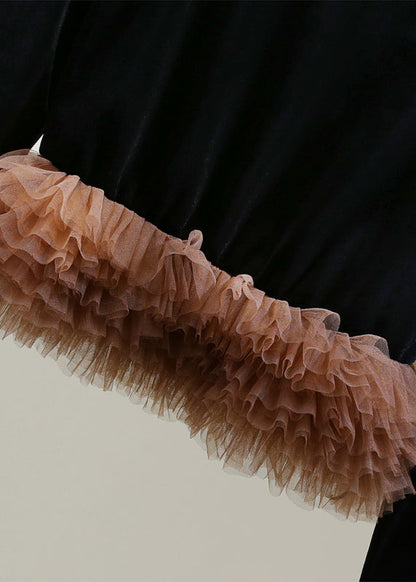 Modern Coffee O-neck Tulle Patchwork Silk Velvet Sweater Winter