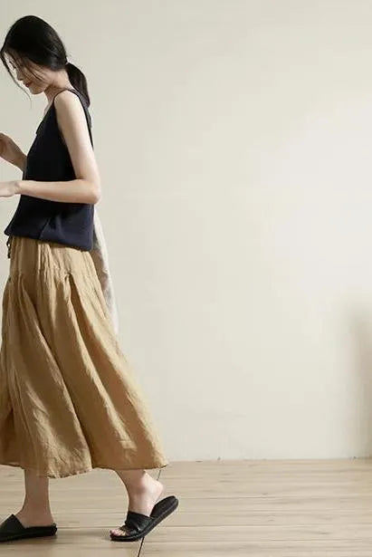 Khaki Linen Wide-leg Pants Summer Loose Trousers