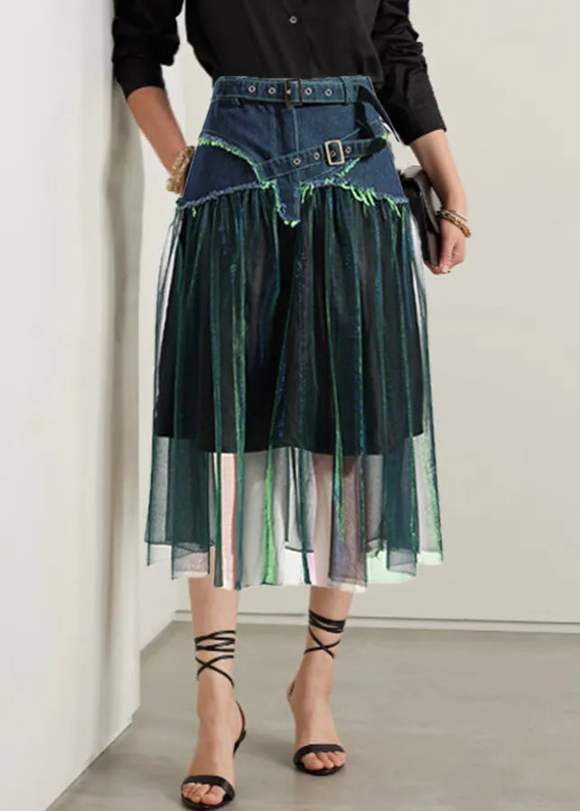 Original Design Tulle Patchwork Denim Skirts Summer
