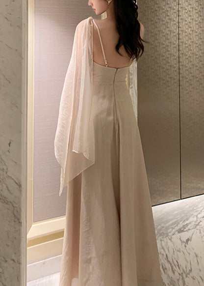 Apricot Asymmetrical Silk Maxi Dresses Summer