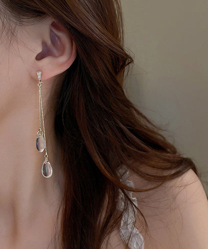 Regular Gold Copper Zircon Resin Water Drop Tassel Drop Earrings