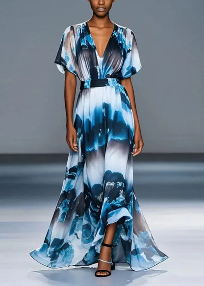 Ink Wash Painting Print Chiffon Cinched Dress Summer
