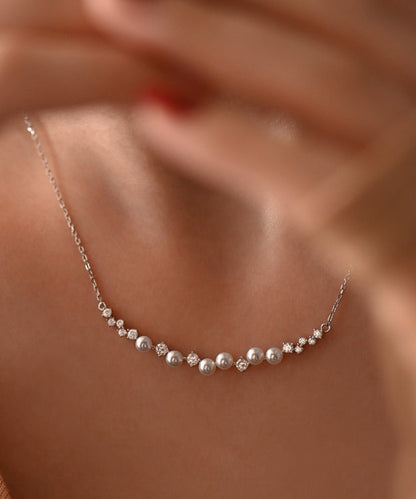 Zircon Pearl Adjustable Silver Choker