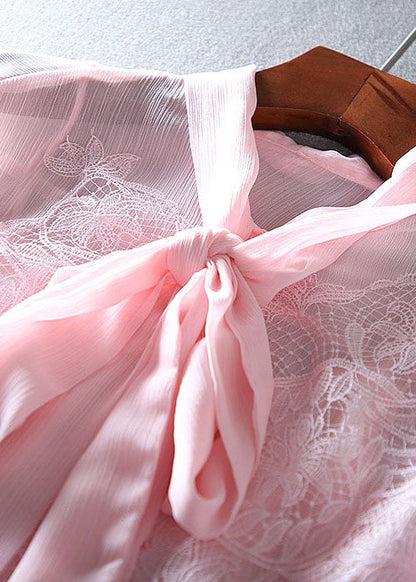 Pink Embroidered Chiffon Shirt Top Spring