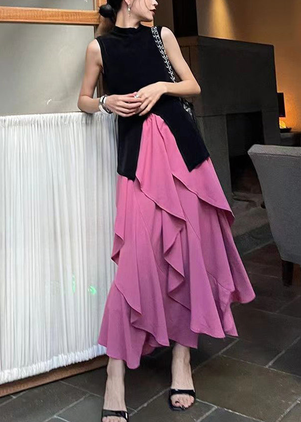 French Black Tops and Ruffled Skirts Two Pieces Summer