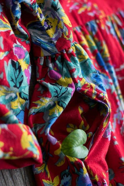 Limited Stock-100% Cotton Retro Draped Print Dress