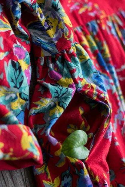Limited Stock-100% Cotton Retro Draped Print Dress